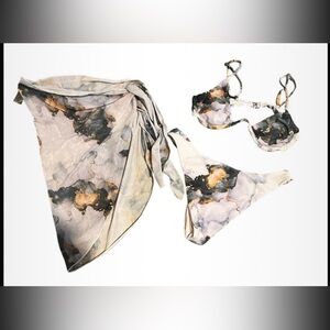 🖤(10 for $10) Abstract Print Bikini Set with Sarong